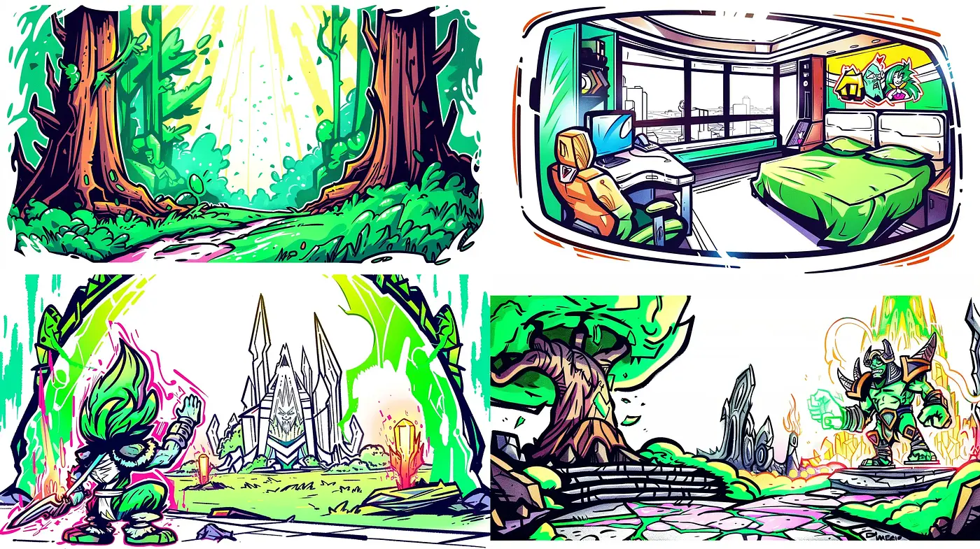 Vibrant Comic Book Fusion with Expressive Inking and Lush Color Palettes - Midjourney sref style