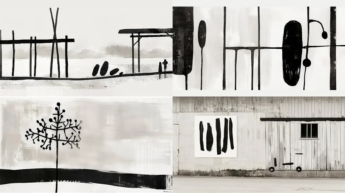 Monochromatic Minimalism with Abstract Expressionist Undertones - Midjourney sref style