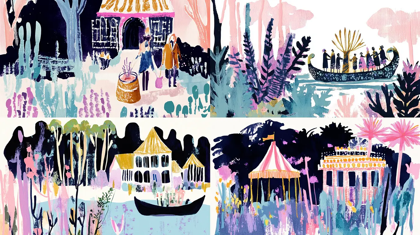 Whimsical Brushwork Harmony with a Pastel Fairytale Palette - Midjourney sref style