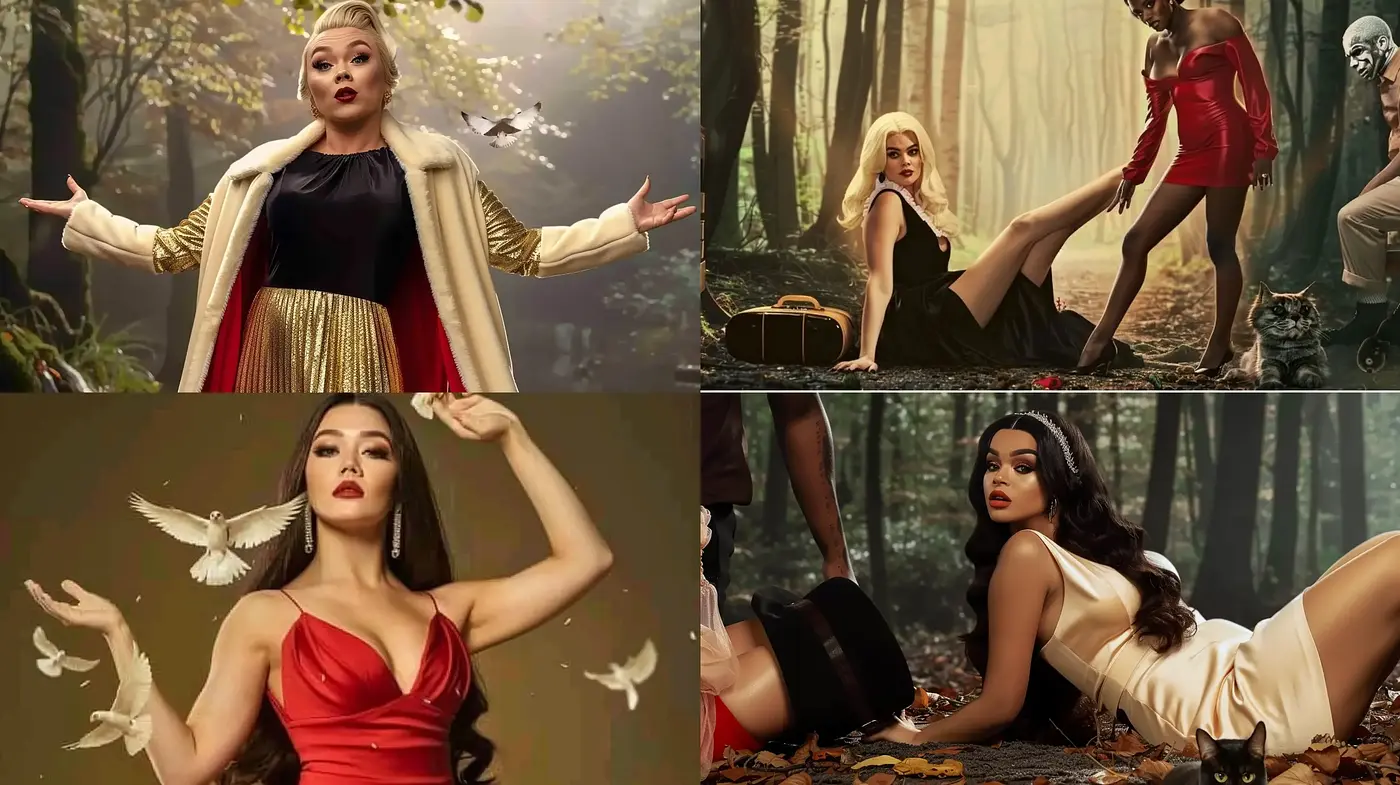 Enigmatic Elegance in a Dreamy Forest Tableau - Midjourney sref style