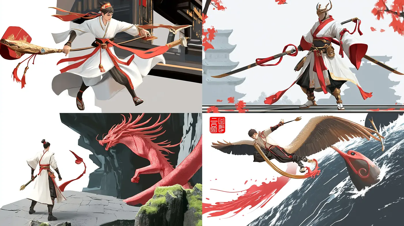 Epic Saga of Brushstroke Warriors: A Fusion of Ink Wash and Modern Anime Aesthetics - Midjourney sref style