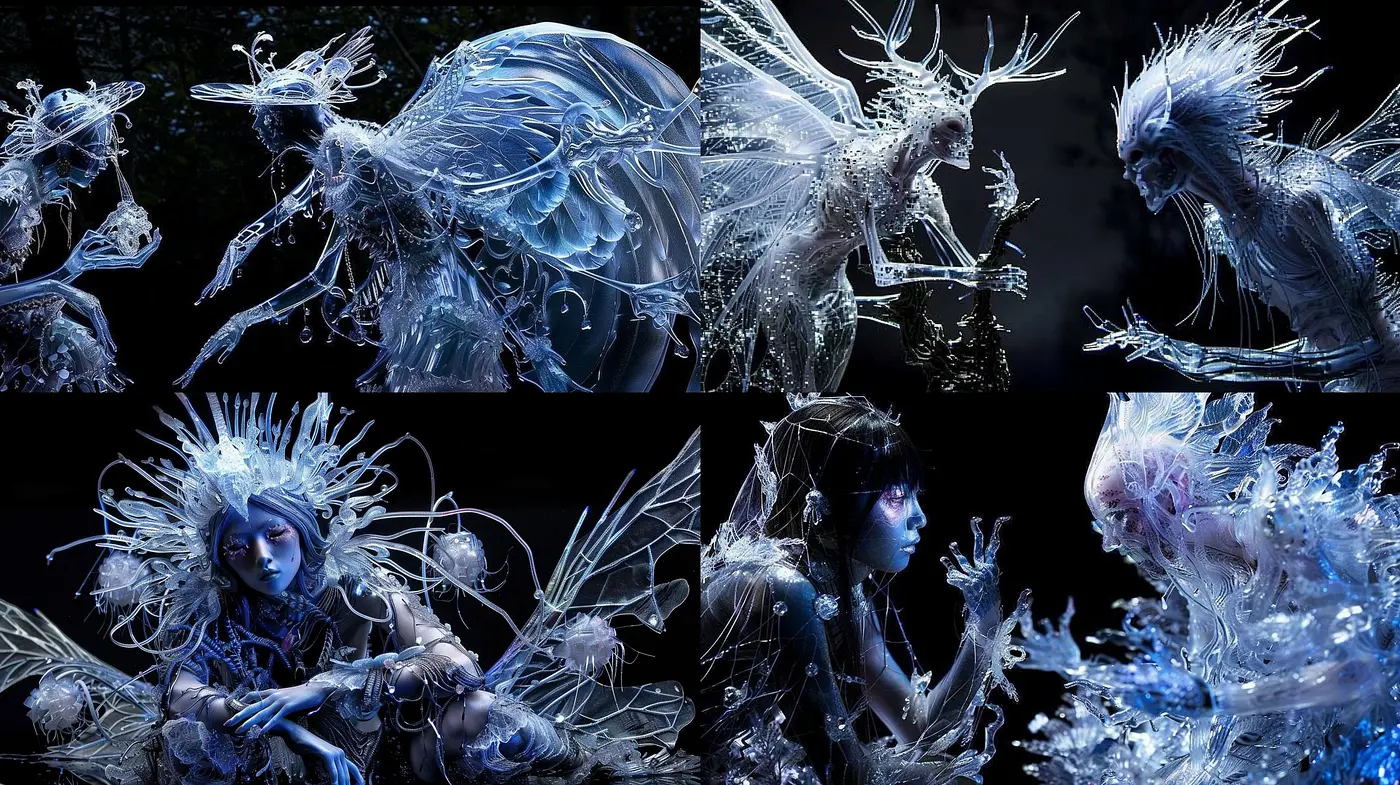 Ethereal Sapphire Dreamscape: A Harmonious Ballet of Blues and Chiaroscuro - Midjourney sref style
