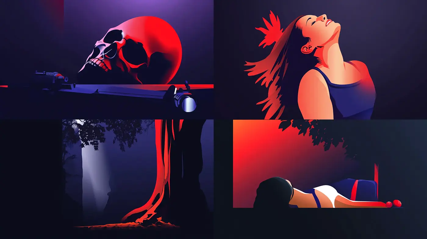 Nocturnal Crimson Hues: A Collection of Stylized Vignettes - Midjourney sref style