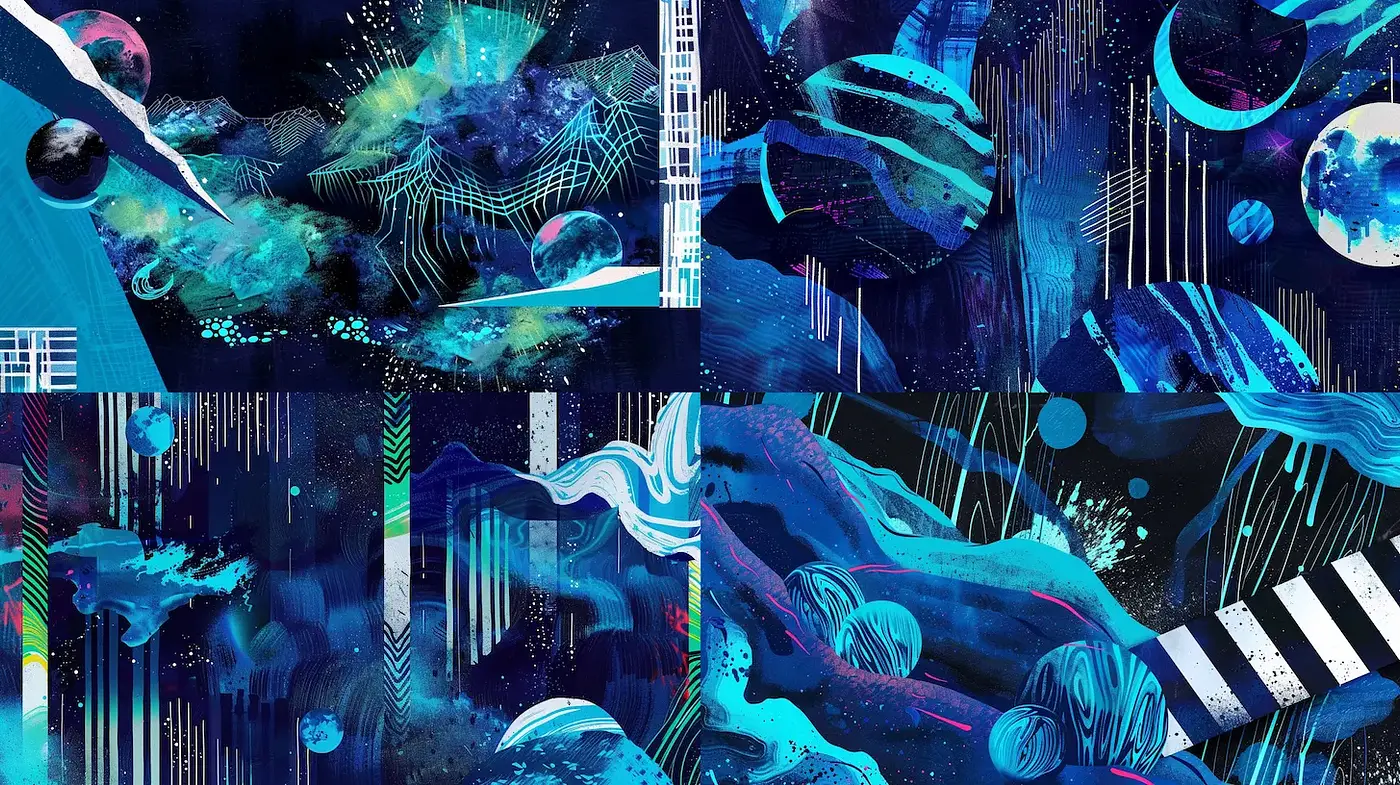 Cosmic Abstractions with a Synthwave Vibe - Midjourney sref style