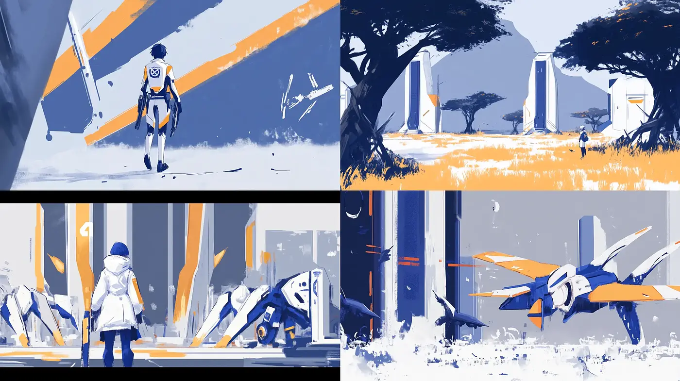 Futuristic Concept Art with a Bold Contrasting Color Scheme - Midjourney sref style
