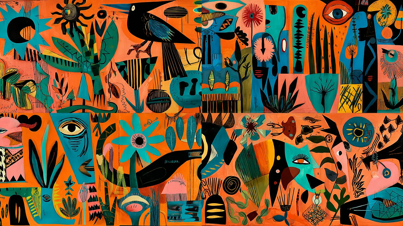 Vibrant and Engaging Graphic Art with Whimsical Patterns - Midjourney sref style