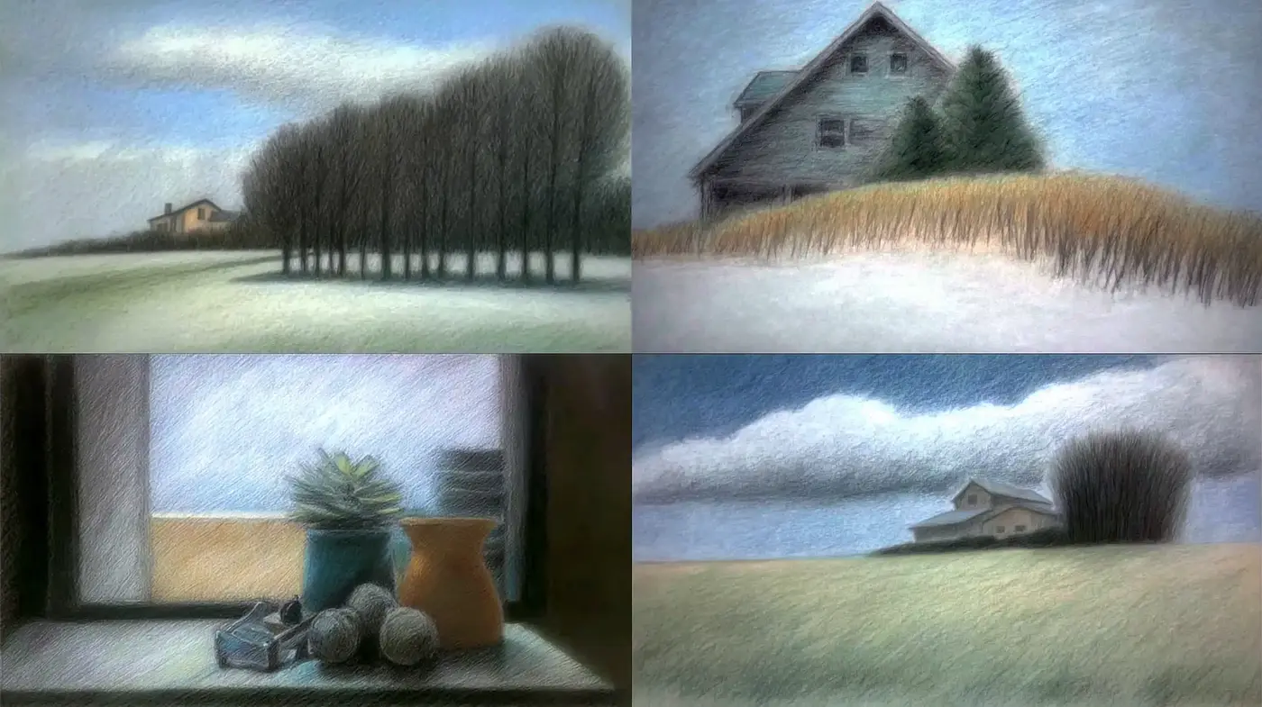Nostalgic Pastel Landscapes with Soft Textures - Midjourney sref style
