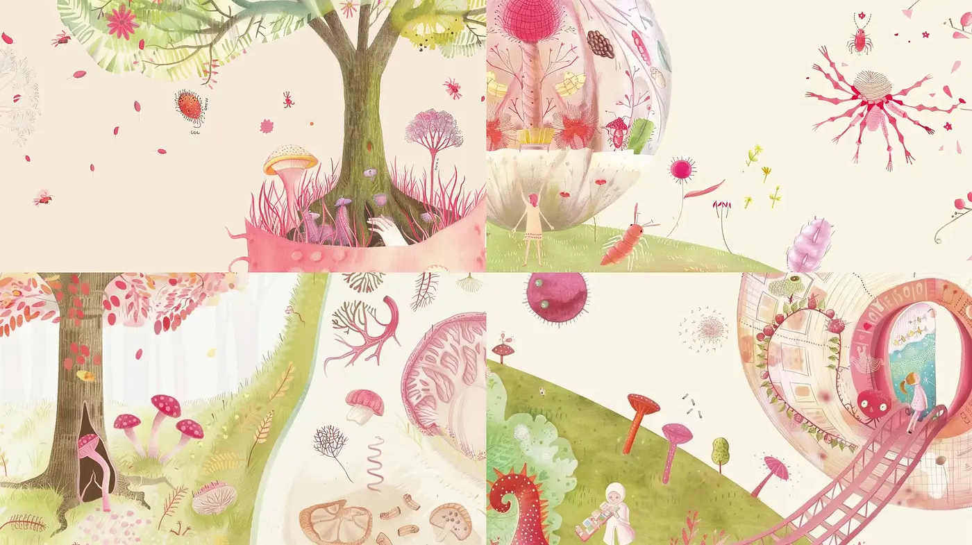 Whimsical Pastel Dreamscape with Nature-Inspired Imagery - Midjourney sref style