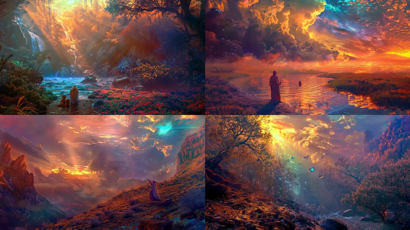 Ethereal Twilight Dreamscapes with Luminous Hues and Surreal Atmospheres - Midjourney sref style