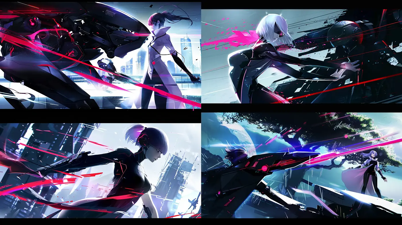 Futuristic Neon Visions: A Synthesis of Cybernetic Dreamscape and Dynamic Motion - Midjourney sref style