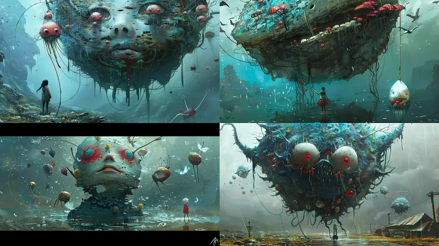 Ethereal Dystopian Vistas with Surrealist Overtones - Midjourney sref style