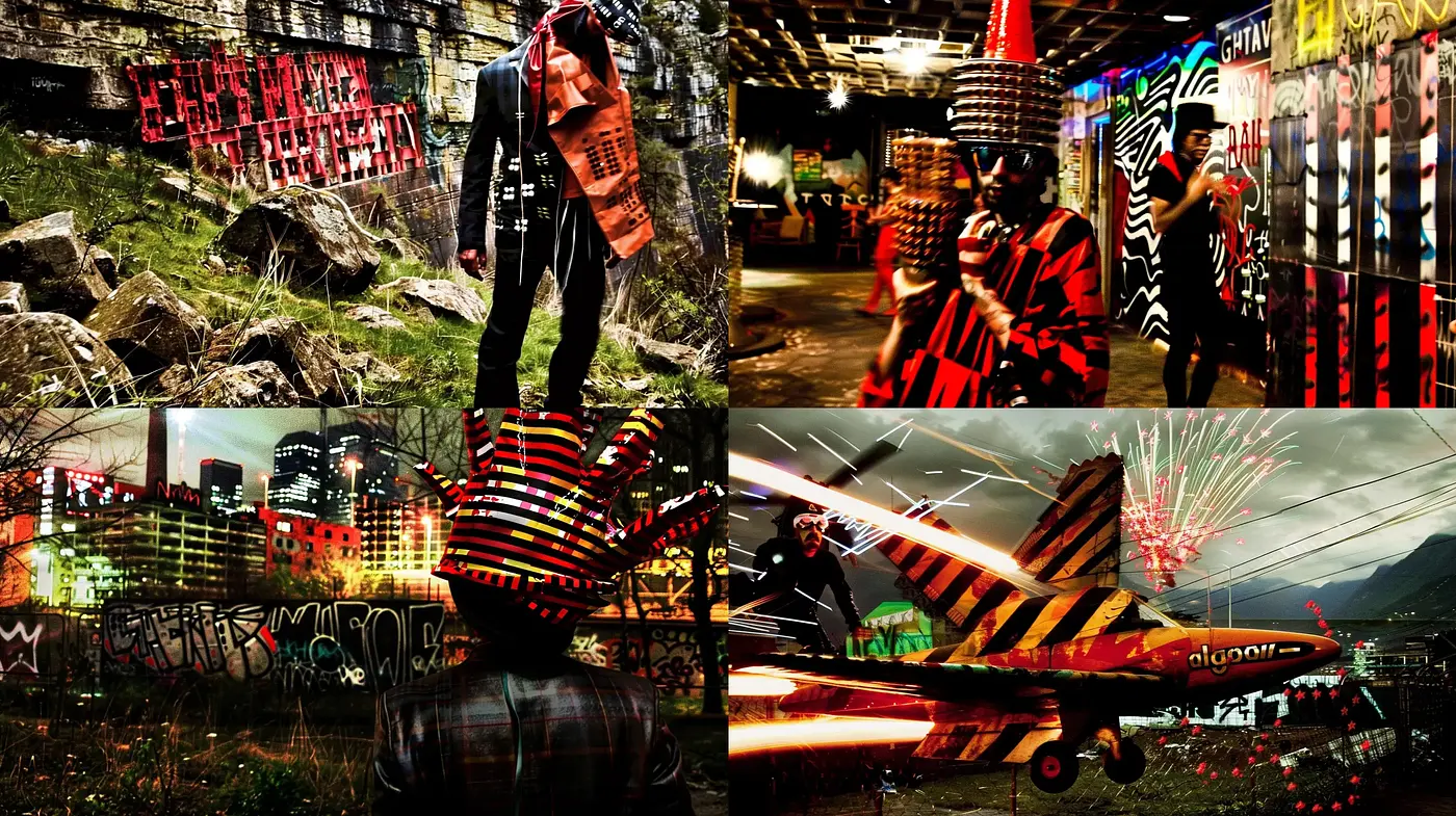 Urban Chromatic Synthesis: A Fusion of Neon and Street Art Aesthetics - Midjourney sref style