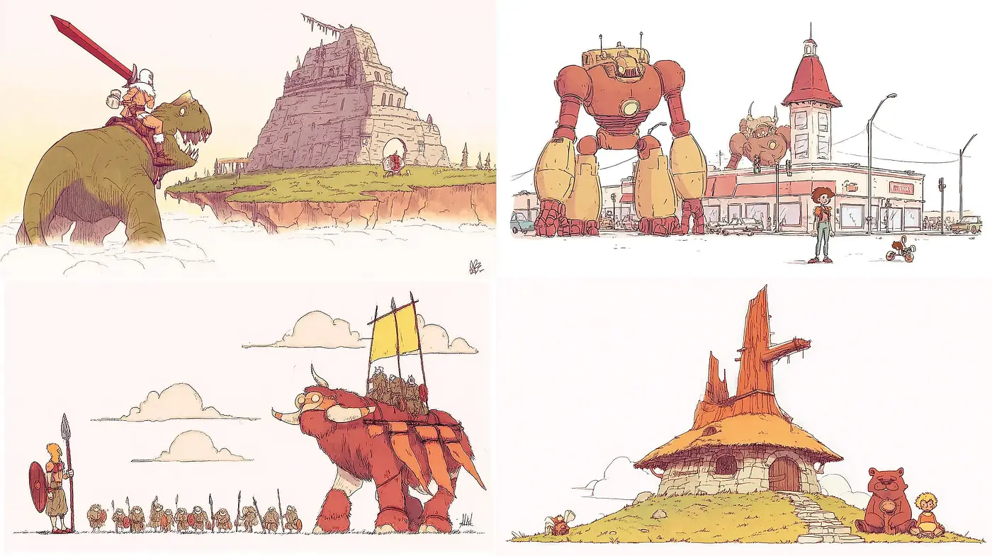 Quirky and Playful Cartoonish Adventure with a Retro Touch - Midjourney sref style