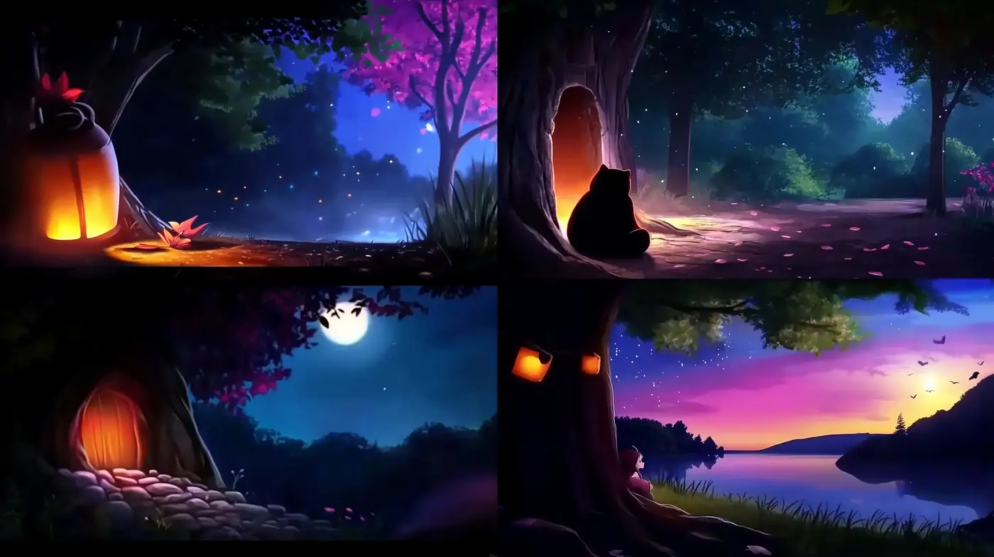 Enchanted Twilight: Serene Natural Vistas with a Whimsical Animated Essence - Midjourney sref style