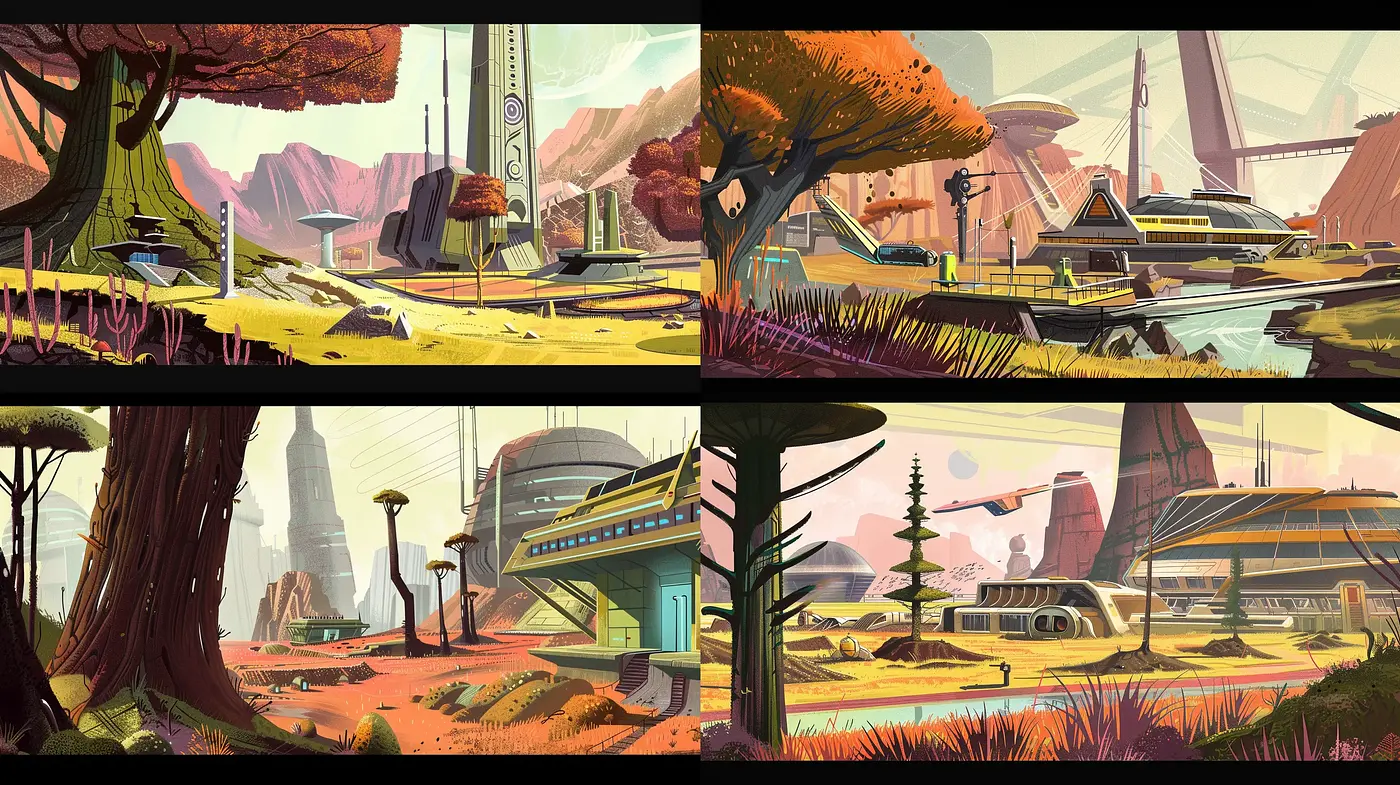 Futuristic Retro Wilderness: A Stylized Convergence of Nature and Sci-Fi - Midjourney sref style