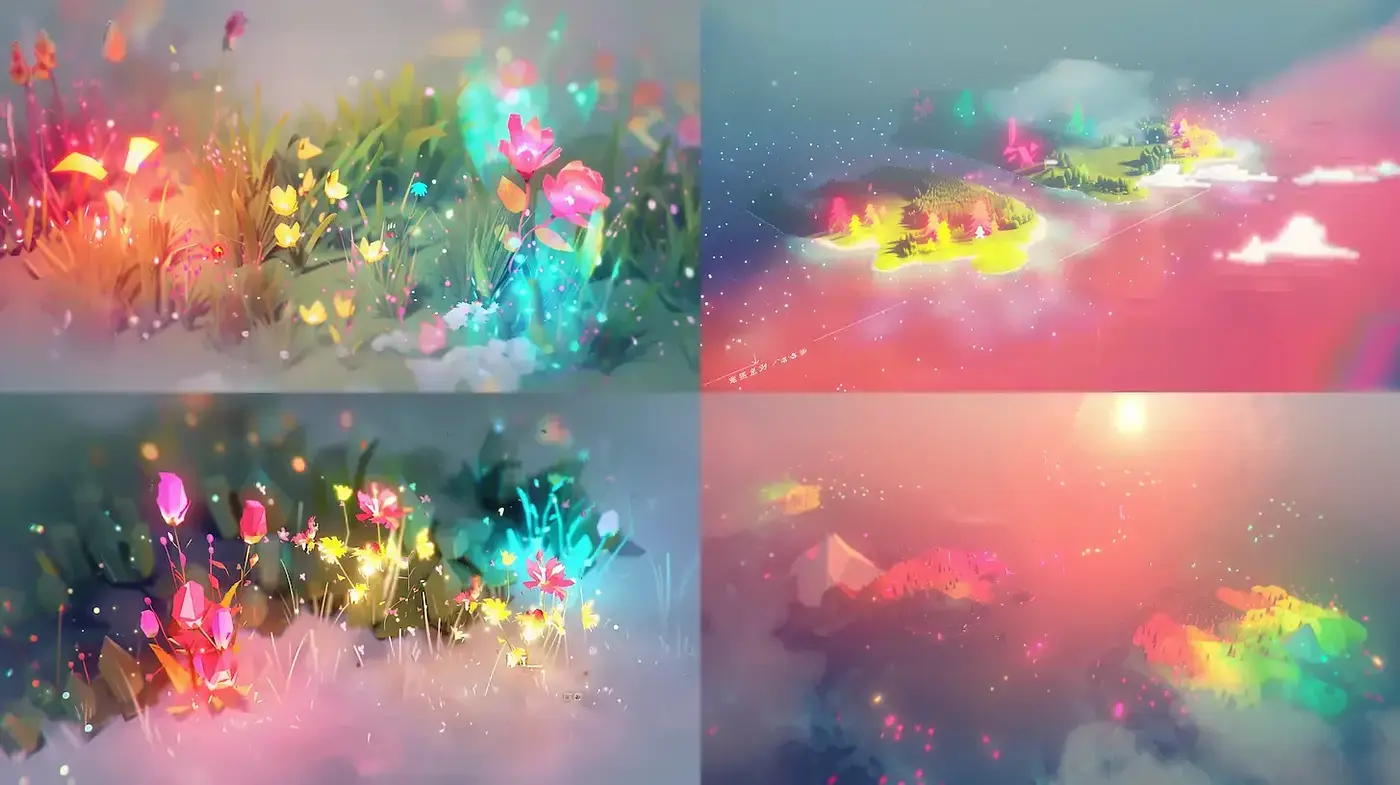 Whimsical and Ethereal Floral Landscapes with a Dreamlike Glow - Midjourney sref style