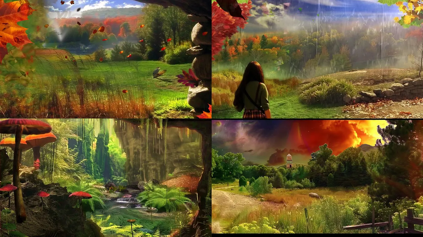Surreal Autumnal Dreamscape Blending Mystical and Hyperrealist Elements - Midjourney sref style