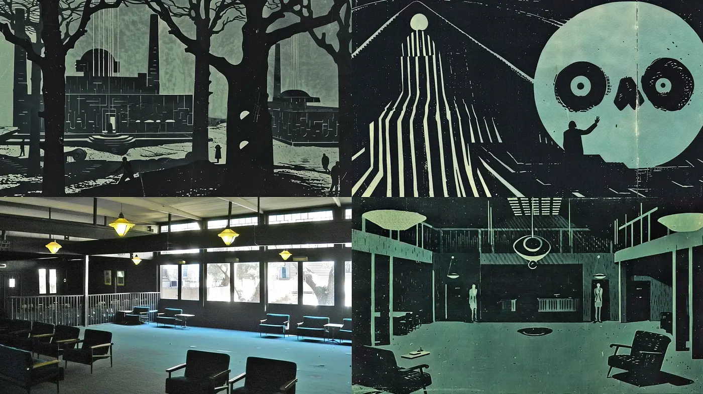 Eerie Noir Dreamscape in Monochromatic Midnight Hues - Midjourney sref style