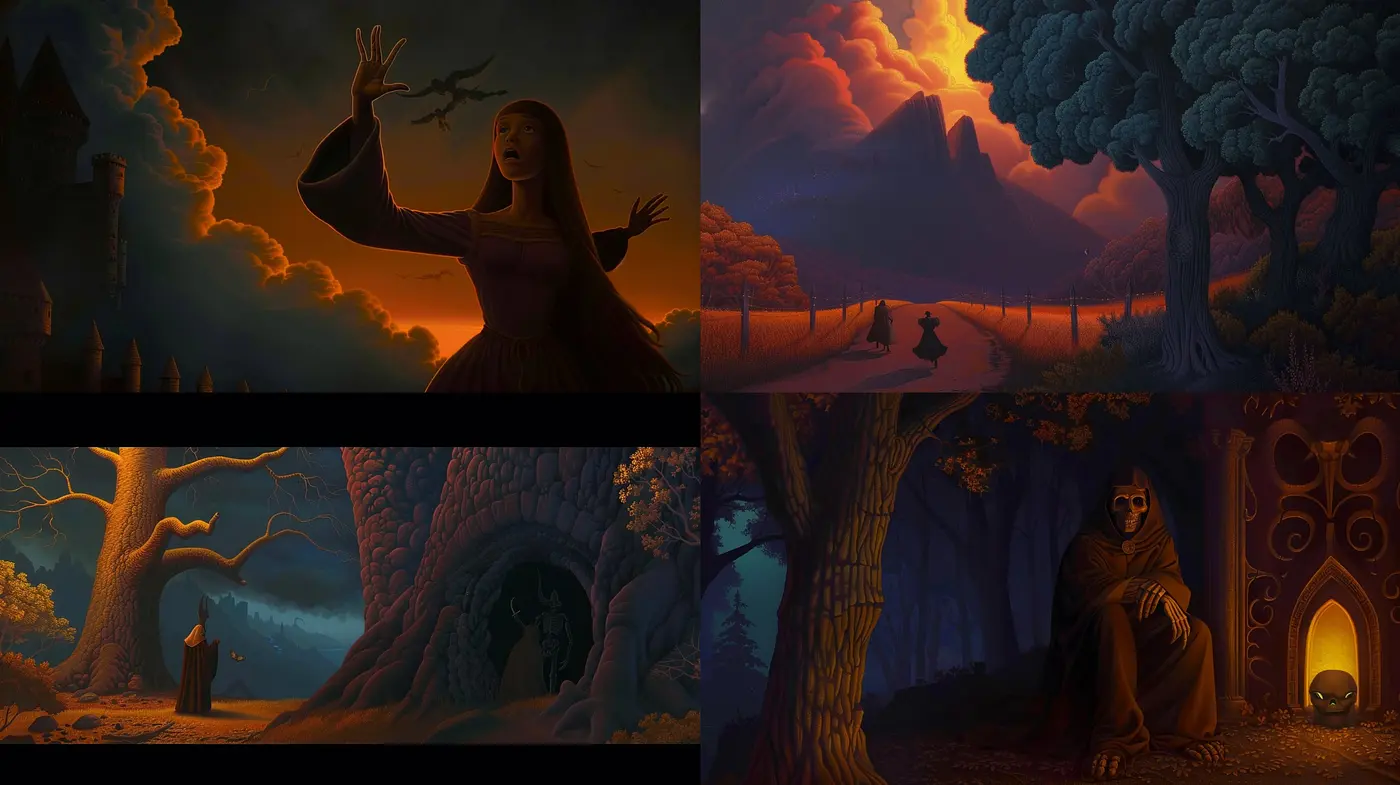 Twilight Elegy: A Study in Mystical Hues and Ambiance - Midjourney sref style