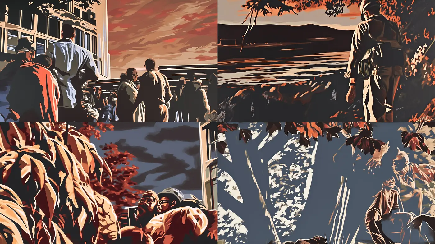 Elegant Silhouette Contrast with a Nostalgic Palette - Midjourney sref style