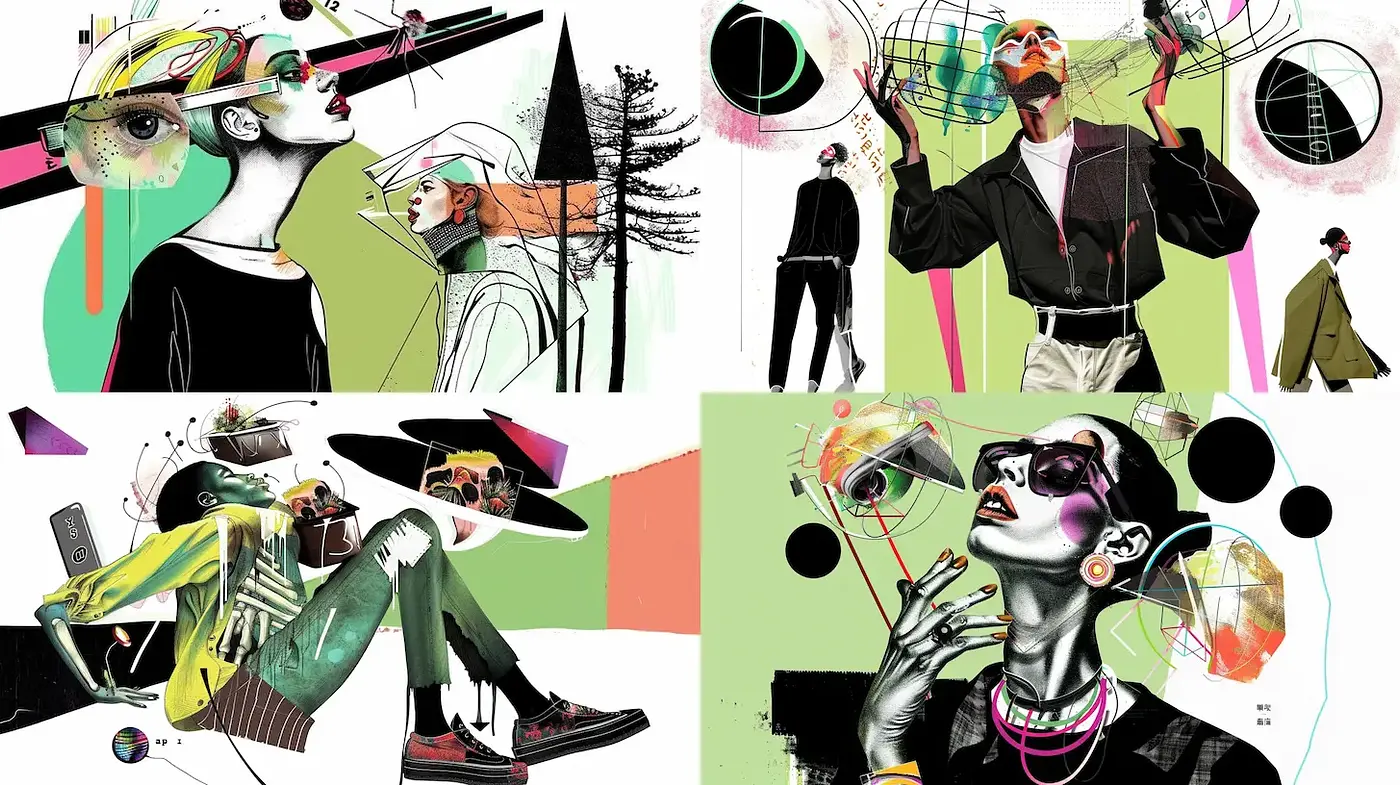Dynamic and eclectic fusion of contemporary art styles with surreal elements - Midjourney sref style