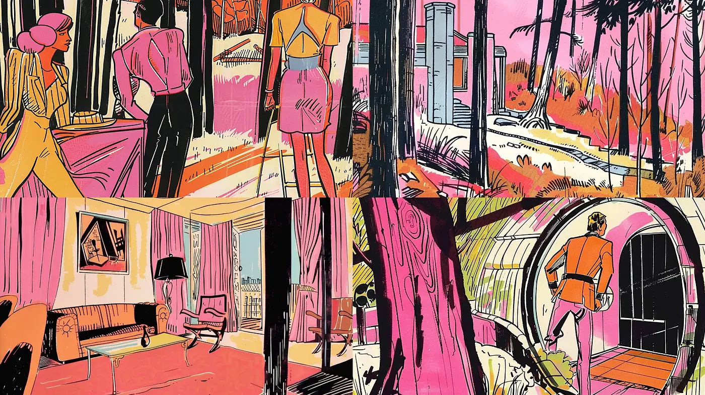 Mid-Century Modern Meets Vibrant Comic-Inspired Illustration - Midjourney sref style