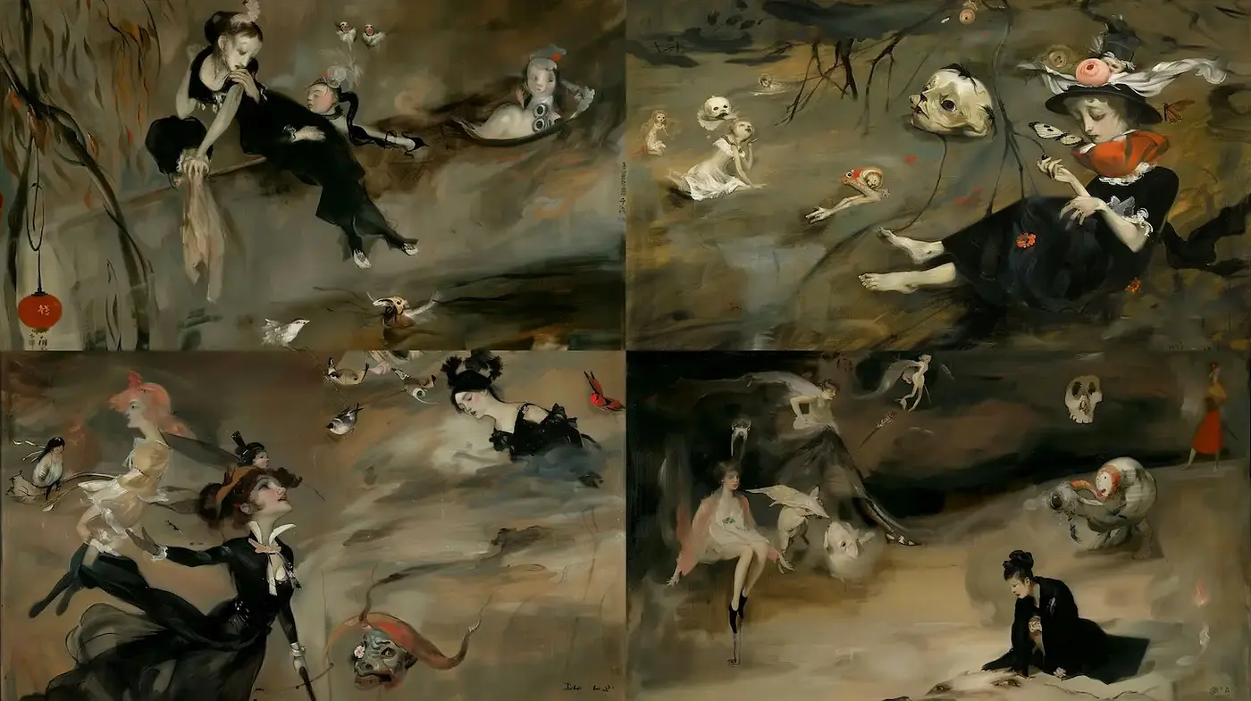 Mysterious and Ethereal Artistic Interpretation with Surreal Elements - Midjourney sref style