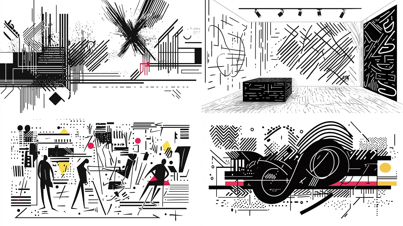 Monochrome Dynamism with Abstract Geometric Accents - Midjourney sref style