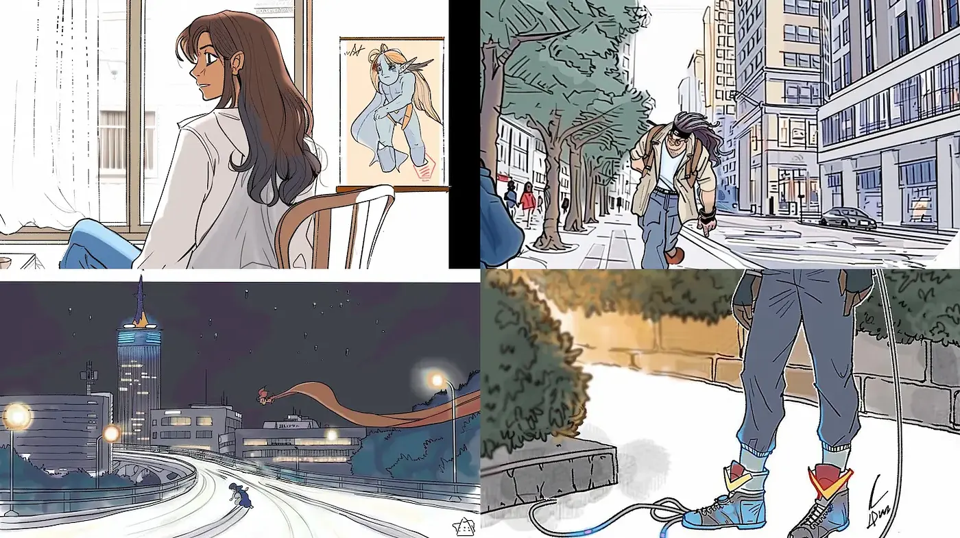 Contemporary Comic Aesthetic with Urban Influences and a Nostalgic Vibe - Midjourney sref style