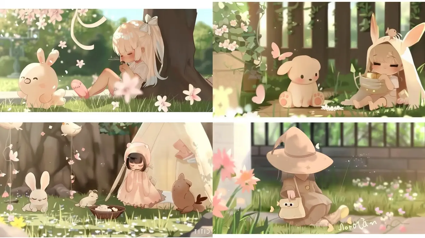 Idyllic Pastoral Scenes with Soft Textured Whimsy - Midjourney sref style