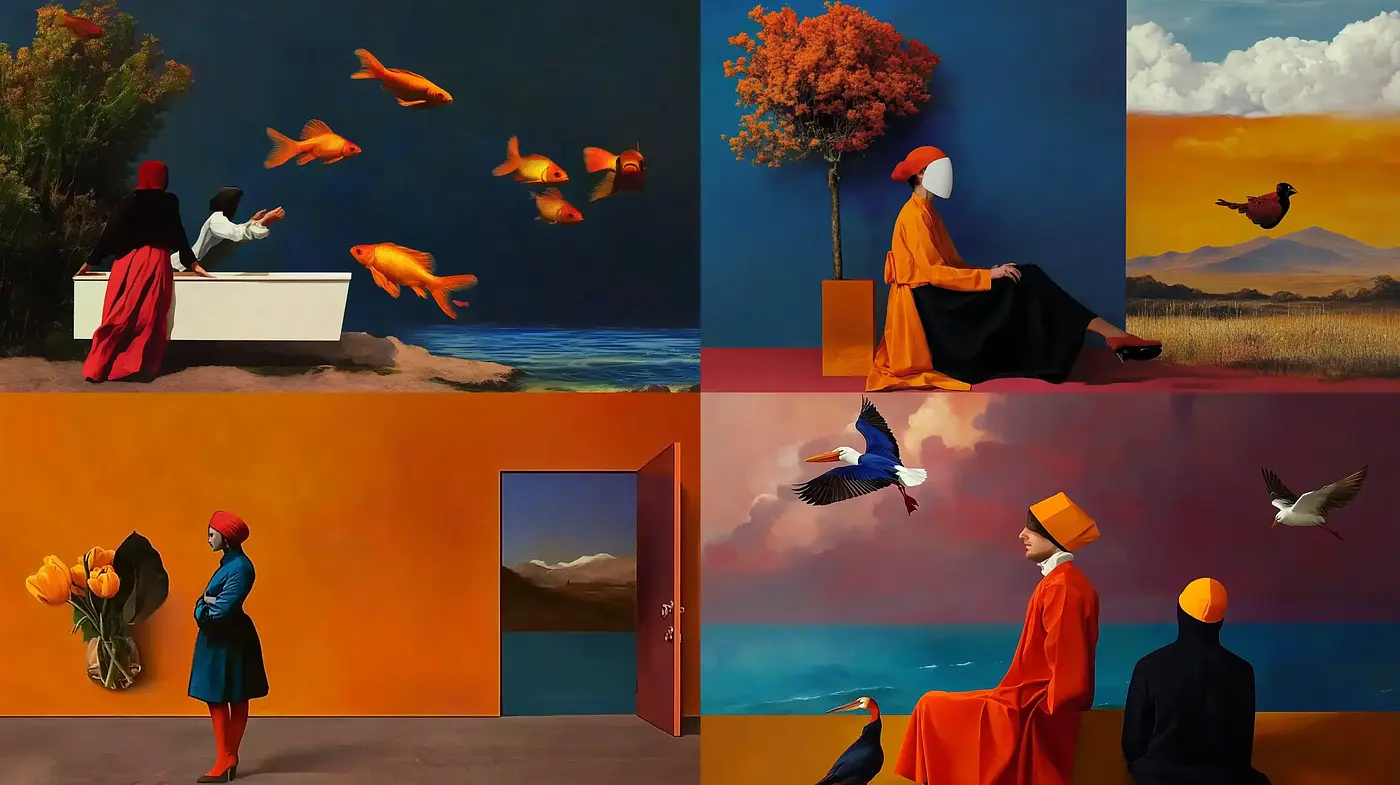 Surreal Visions in a Serene Palette: A Homage to Calm and Contemplation - Midjourney sref style
