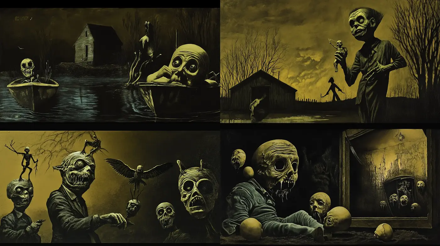 Eerie Nocturnal Hues and Gothic Macabre: An Exploration in Dark Surrealism - Midjourney sref style