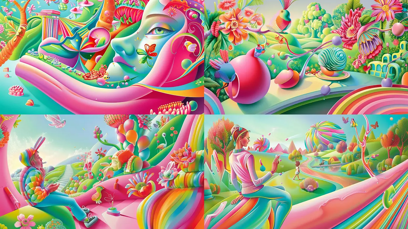 Vibrant Surrealistic Dreamscape in Vivid Colors - Midjourney sref style