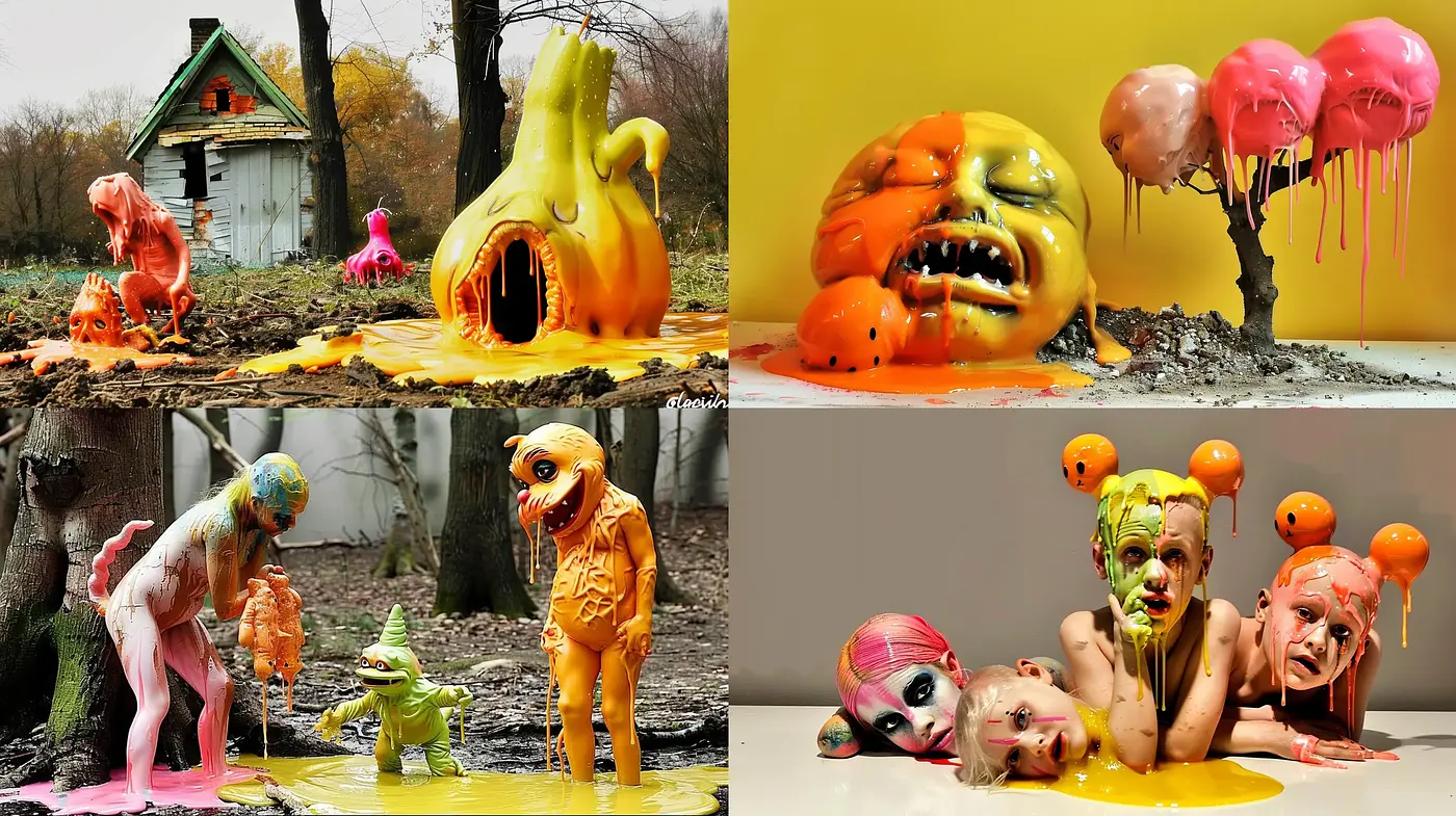 Surreal Viscosity: A Fusion of Fluid Dynamics and Vivid Absurdity - Midjourney sref style