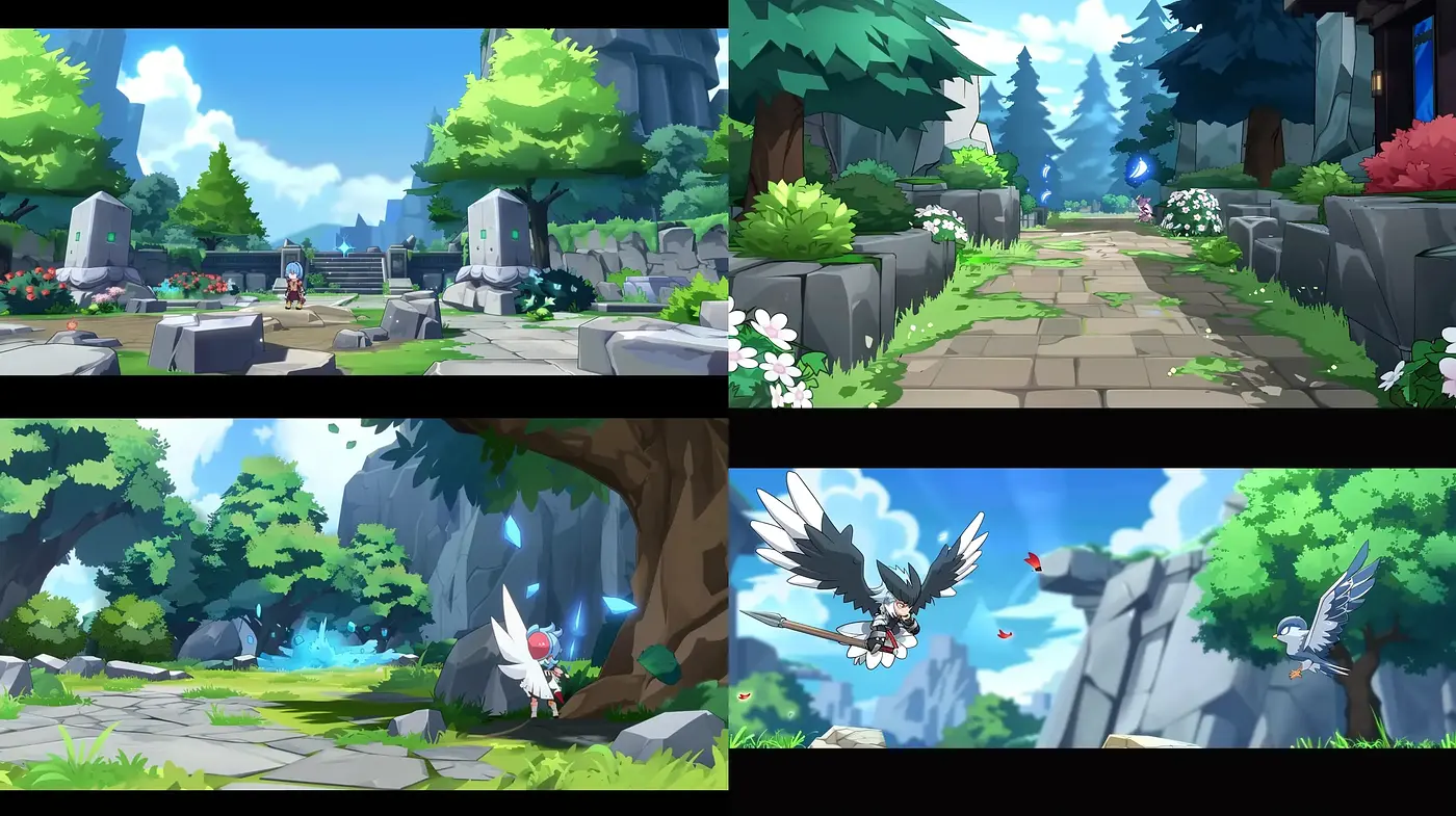 Lush Fantasy Landscape with Vibrant Anime Influence - Midjourney sref style