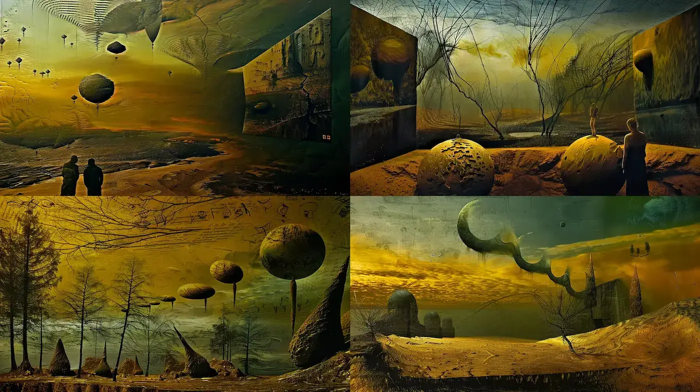 Surreal and Dreamlike Landscapes with a Distinctive Atmosphere - Midjourney sref style
