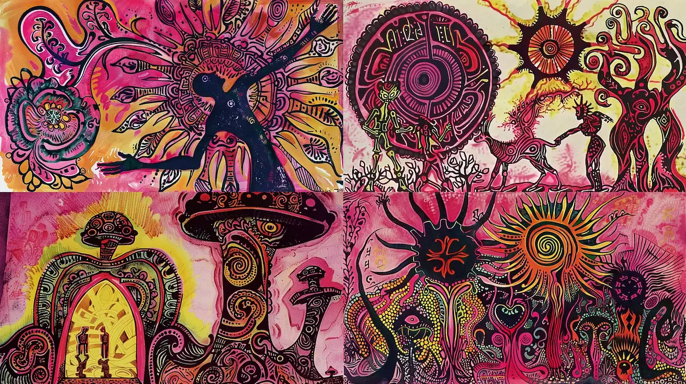 Vibrant and Abstract Exploration of Organic Forms with Psychedelic Overtones - Midjourney sref style