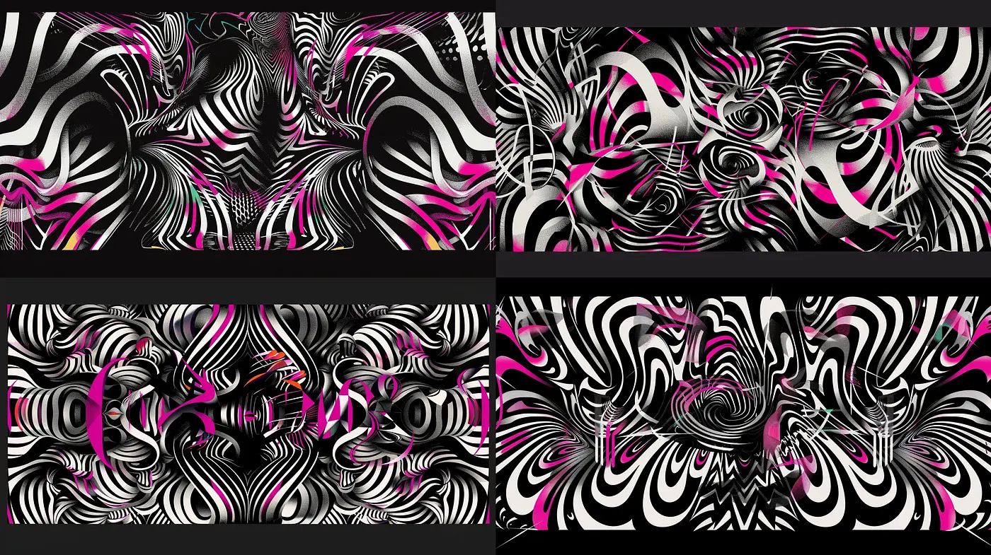 Monochromatic Opulence with a Splash of Vibrancy: An Exploration of Abstract Swirls and Dynamic Textures - Midjourney sref style