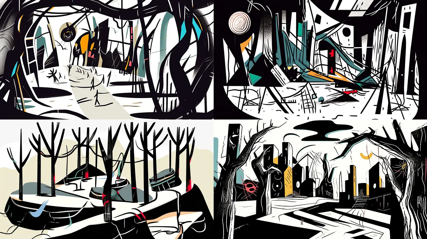 Abstract Geometric Exploration in a Monochromatic and Gold Accented World - Midjourney sref style