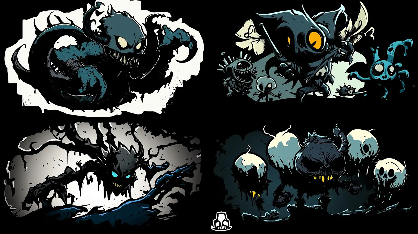 Stylized Monstrous Menagerie in Gritty Comic Ink - Midjourney sref style