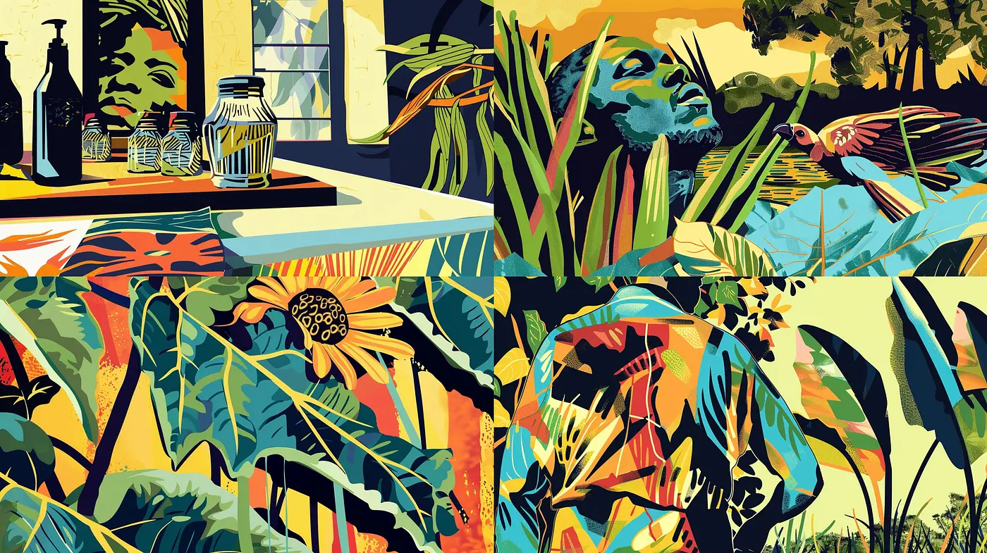 Tropical Botanical Tapestry: A Vivid and Stylized Nature-Inspired Visual Symphony - Midjourney sref style