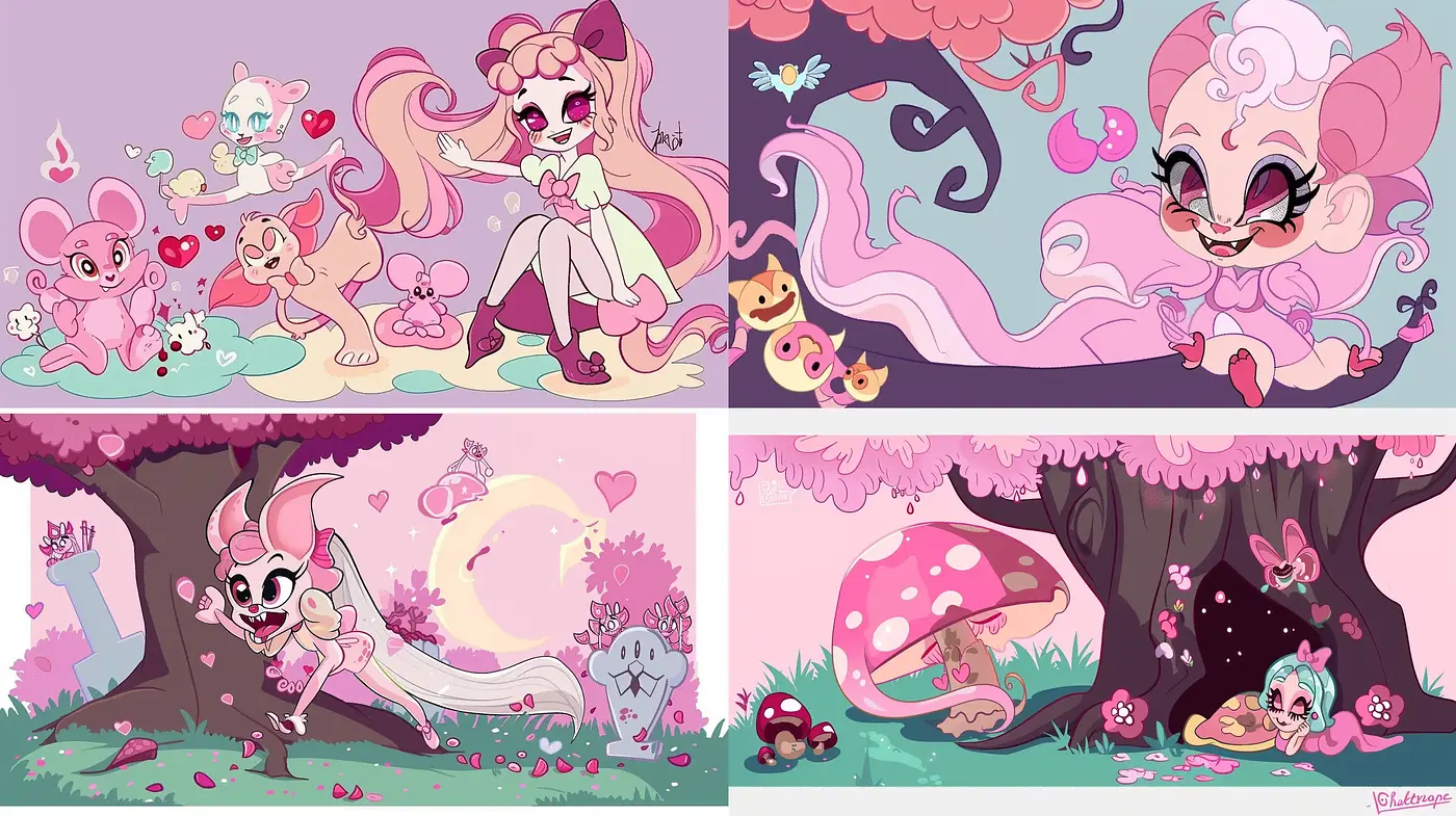 Enchanted Whimsy: A Fantastical Pastel Menagerie - Midjourney sref style