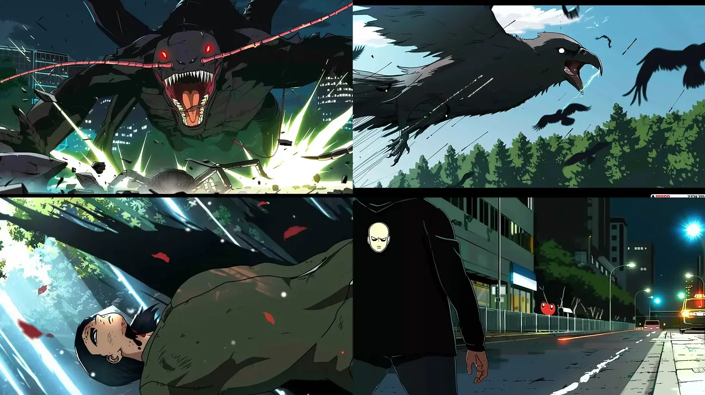 Dynamic Anime-inspired Action with Energetic Expressions and Vivid Nightscapes - Midjourney sref style