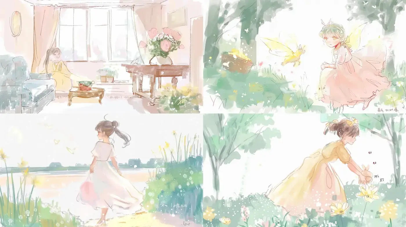 Whimsical Watercolor Illustrations with a Dreamy Atmosphere - Midjourney sref style