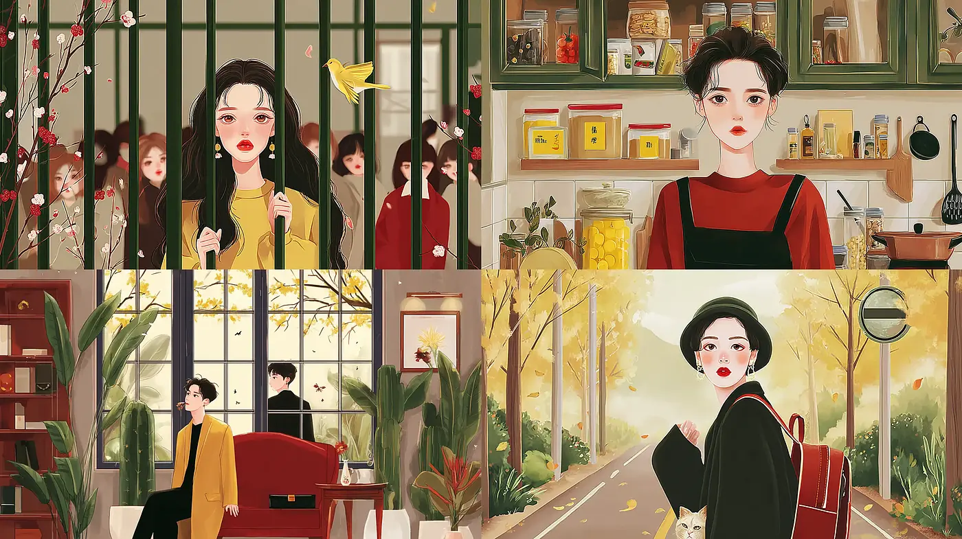Charming and Contemporary Illustrative Style with Emotional Depth and Seasonal Themes - Midjourney sref style