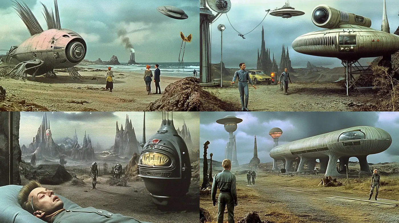 Retrofuturistic Reverie with Dystopian Overtones - Midjourney sref style