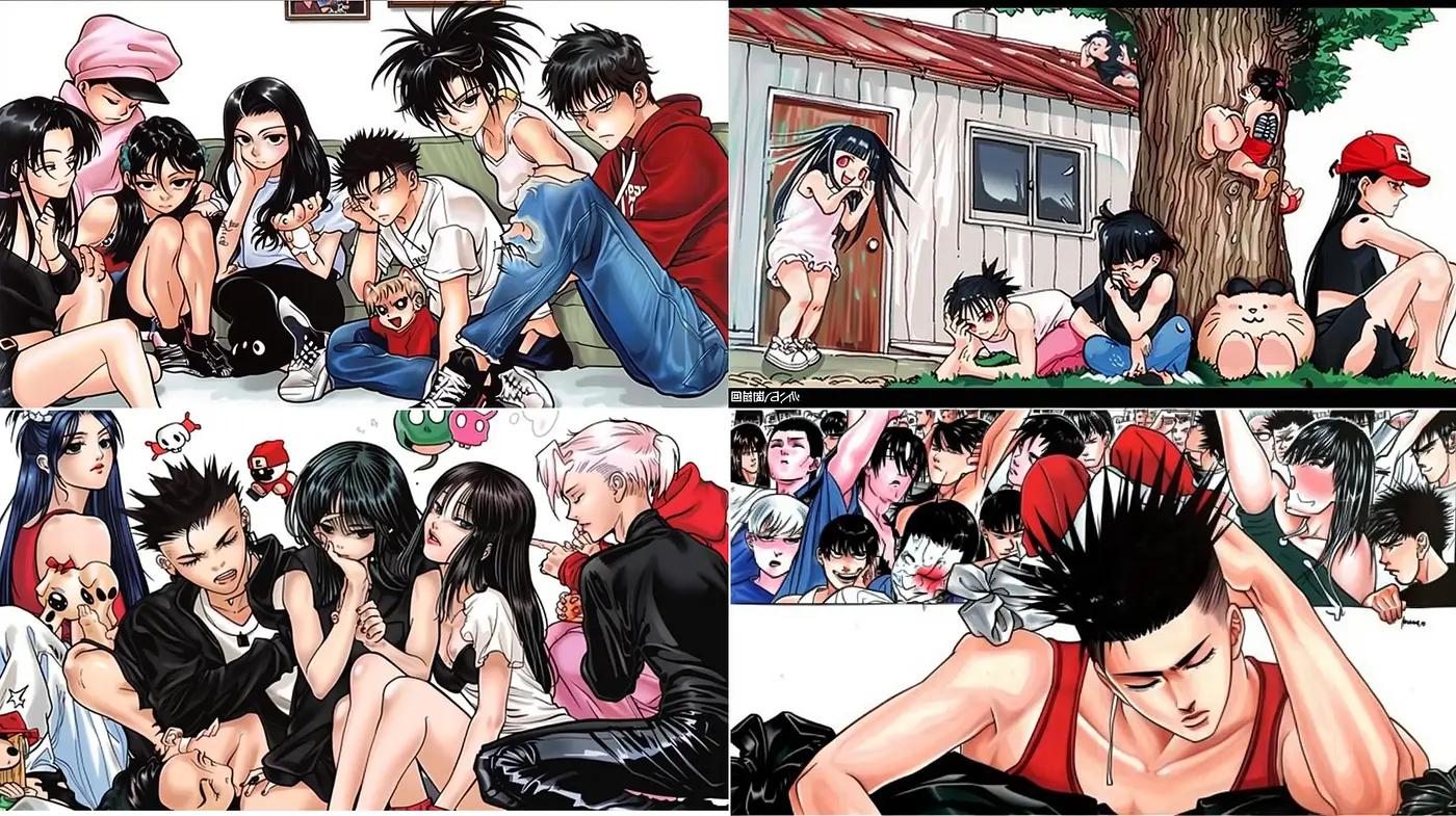 Vibrant Manga-Inspired Ensemble Imagery with Consistent Character Design - Midjourney sref style