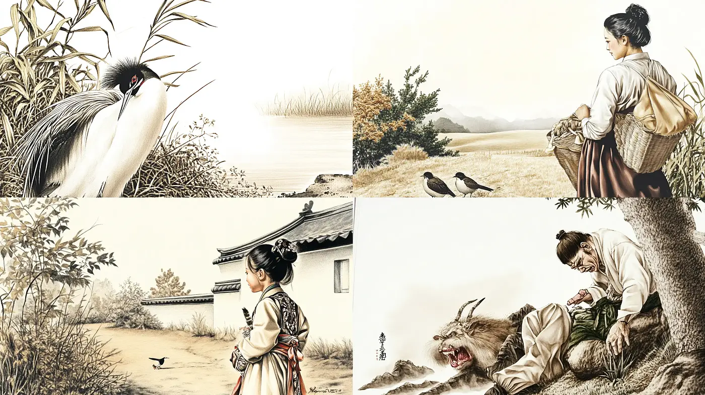 Tranquil Depictions of Eastern Life in Sepia Tones - Midjourney sref style