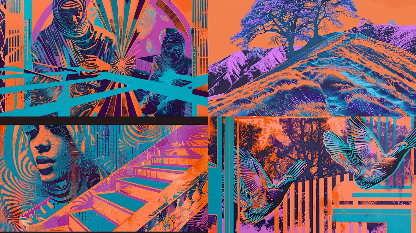 Vibrant Retrofuturism with Psychedelic Art Nouveau Influences - Midjourney sref style