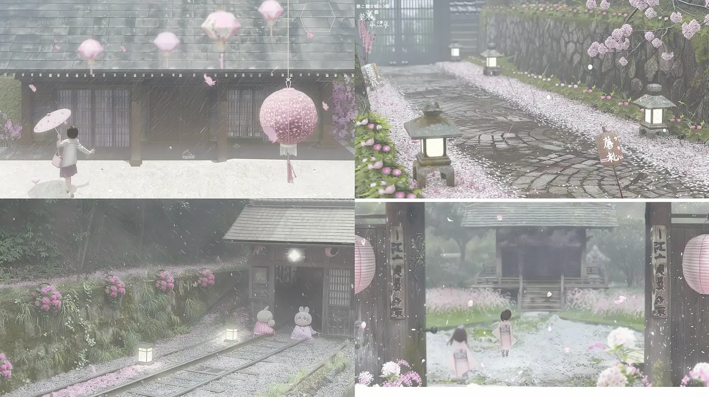 Ethereal Cherry Blossom Serenity in Monochromatic Hues - Midjourney sref style